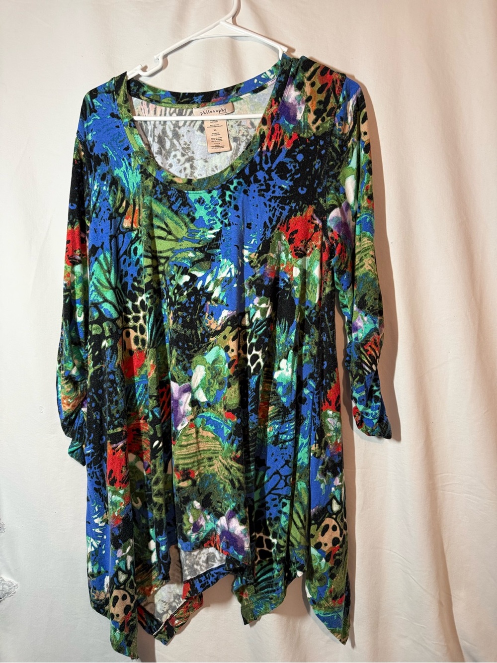 Philosophy Republic Clothing Tunic Top XL Amazon Rainforest Asymmetrical Hem